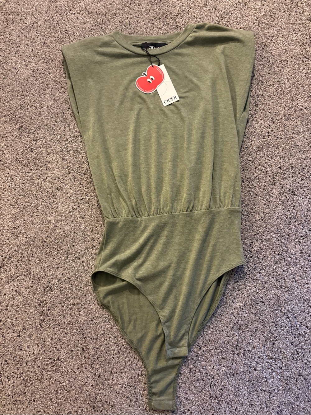 Cider Olive Sleeveless Gathered-Waist Bodysuit